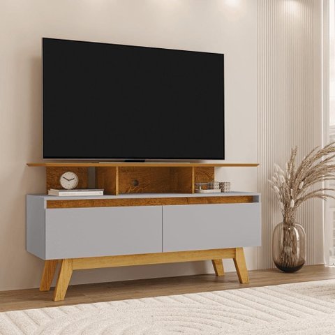Rack com Gavetas Rubi 1,2 120cm Naturalle e Off White Bechara Móveis