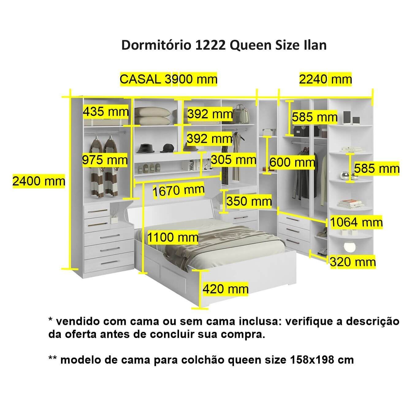 Dormitório Queen Size Completo 1222 Carvalho Claro - 3