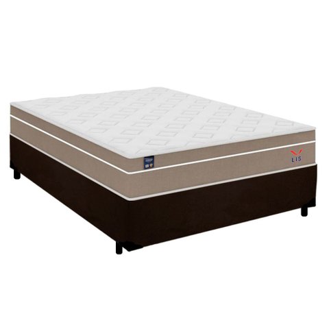 Cama Box Casal Suede + Colchão Lis Molas Ensacadas Plumatex 138x188x64cm Cor:marrom