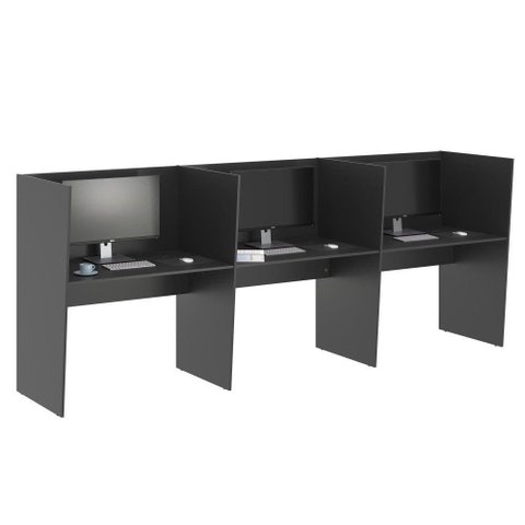 Mesa de Trabalho Call Center 3 Lugares Tripla Fechada - Preto