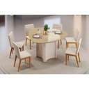Ver imagem 1 de Conjunto: Mesa de Cozinha Chanel C/ Tampo Madeirado C/ Vidro Orgânico 136x136cm e 6 Cadeiras Sofia