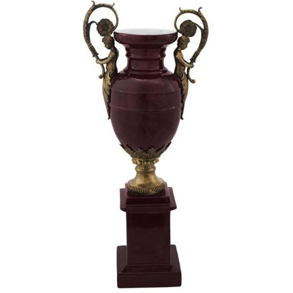 Vaso em Porcelana Vinho Detalhes em Bronze 58x25 - 1