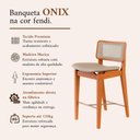 Ver imagem 2 de Kit 2 Banquetas Alta Balcão Tela Palha Madeira Maciça Apoio de Pés Aço Champagne Onix Corino Fendi