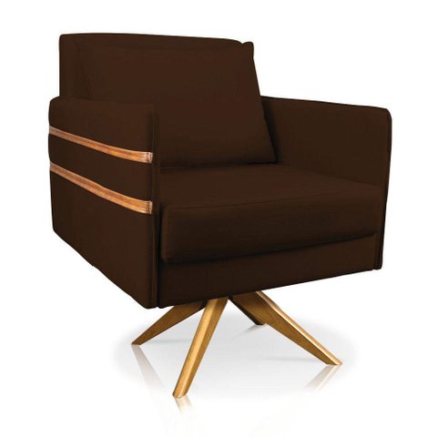 Poltrona Giratória Mari Suede Marrom Base De Madeira Ma30