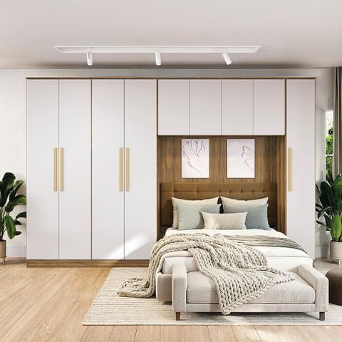 Quarto Modulado Adapt 9 Portas 2 Gavetas MDP 349cm Nogueira-Branco