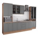 Ver imagem 2 de Cozinha Milla Pure 15 Portas 3 Gavetas MDF-MDP 340cm Cinza com Nogal Móveis Carraro