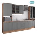 Ver imagem 4 de Cozinha Milla Pure 15 Portas 3 Gavetas MDF-MDP 340cm Cinza com Nogal Móveis Carraro