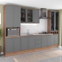 Ver imagem 1 de Cozinha Milla Pure 15 Portas 3 Gavetas MDF-MDP 340cm Cinza com Nogal Móveis Carraro