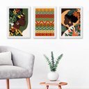 Ver imagem 2 de Kit 3 Quadros Decorativos Mulheres Africanas estampas 33x24cm - com Vidro:madeira Branca