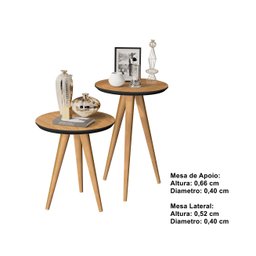 Kit 2 Mesas Lateral e Apoio 40cm Pés Palito Cores - Comprar Moveis em Casa: Freijó / Preto - 2