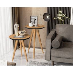 Kit 2 Mesas Lateral e Apoio 40cm Pés Palito Cores - Comprar Moveis em Casa: Freijó / Preto - 1