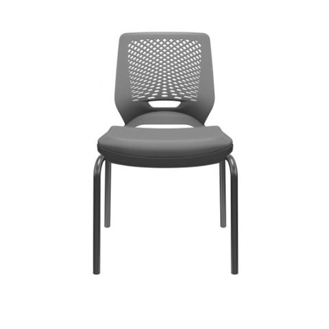 Cadeira de Escritório Fixa Aproximação 4 pés Beezi Base Preta Assento e Encosto Grafite PLAXMETAL