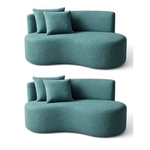 Kit 02 Sofá Decorativo Curvo Orgânico Nature Gaia Boucle Azul Turquesa - Montanaris Decor