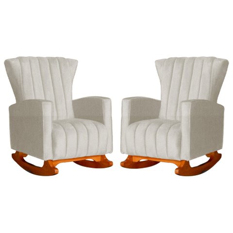 Conjunto 2 Poltronas Estofadas de Balanço Melinda Suede Bege - LM DECOR