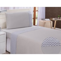 Lençol Solteiro 180 Fios Chevron Cinza 3 Pçs - Não Faz Bolinha - 1