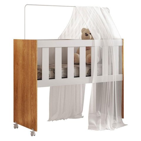 Mini Berço Multifuncional Rubi com Colchão Branco Amadeirado - Tigus Baby