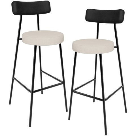 Kit 02 Banquetas Alta Bar Cozinha Sala De Jantar Milão L02 Couríssimo Preto Linho Cru - Lyam Decor
