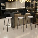 Ver imagem 2 de Kit 02 Banquetas Alta Bar Cozinha Sala De Jantar Milão L02 Couríssimo Preto Linho Cru - Lyam Decor