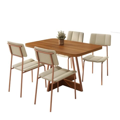 Conjunto Sala de Jantar 4 Cadeiras Blum Carraro Nogal Rosê
