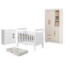 Ver imagem 1 de Guarda Roupa Flocos com Cômoda Life e Berço Soninho Branco Acetinado Colchão Americano Gazin