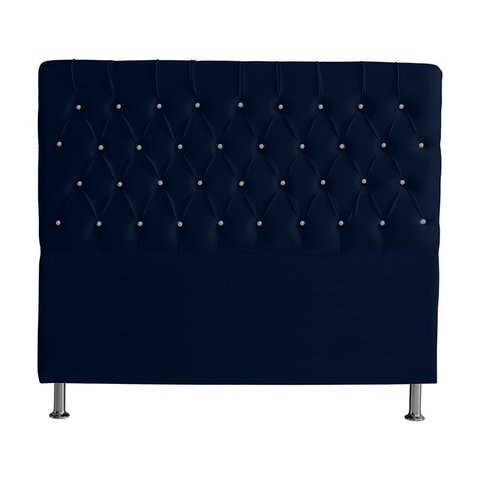 Cabeceira de Cama Box Paris King 195 Cm Botão Strass Suede Azul Marinho do Lar Móveis