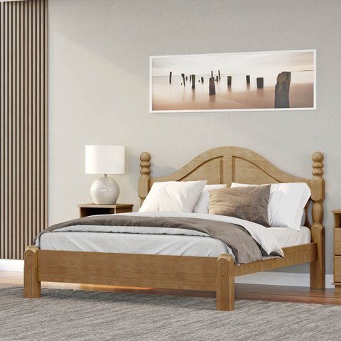 Cama de Casal Clássica 208cm X 152,5cm Ouro Freijó Madeira Pinus - Finestra