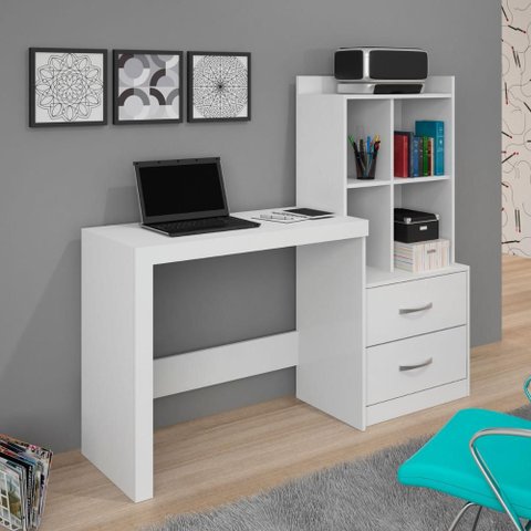 Escrivaninha com Estante e 2 Gavetas 141cm Multimóveis Crjcm-ESC002 Branco