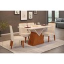 Ver imagem 1 de Conjunto: Mesa de Cozinha Argo C/ Tampo Madeirado C/ Vidro Curvo 136x90cm e 4 Cadeiras Lia Freijo/