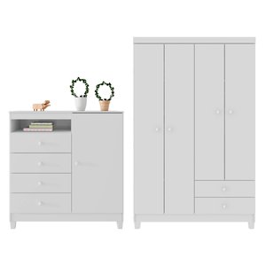 Guarda Roupa Infantil 4 Portas Com Cômoda Sapateira 1 Porta 4 Gavetas Aquarela Branco Flex Clique Ch