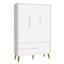 Ver imagem 1 de Guarda-roupa Retrô 3 Portas Théo New Branco Fosco com Madeira - Moveisaqui