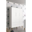 Ver imagem 2 de Guarda-roupa Retrô 3 Portas Théo New Branco Fosco com Madeira - Moveisaqui