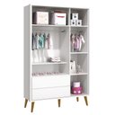 Ver imagem 5 de Guarda-roupa Retrô 3 Portas Théo New Branco Fosco com Madeira - Moveisaqui