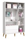 Ver imagem 5 de Guarda-roupa Retrô 3 Portas Théo New Branco Fosco com Madeira - Moveisaqui