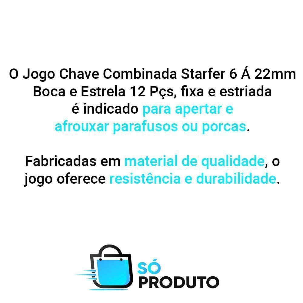 Kit 12 Peças Chave Combinada 6 A 22mm Boca e Estrela Starfer - 3