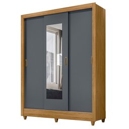 Guarda Roupa 3 Portas Deslizantes com Espelho Bolívia Freijó Cinza 981031 Moval - 1