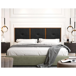 Painel Cabeceira Cama Box King 1,95 Estofado com Madeira- Várias Cores:Preto