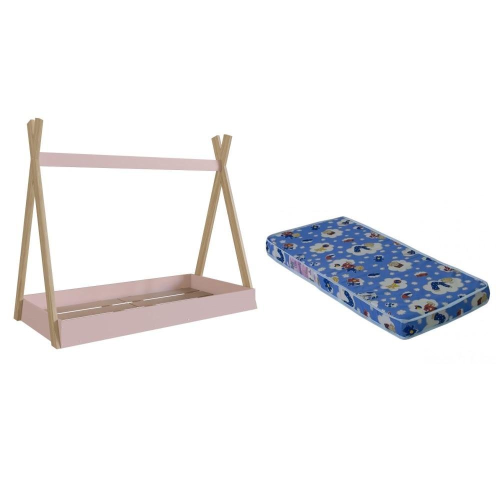 Cama Infantil Cabana Com Colchão MDF Marrom Madeira Rosa - 1