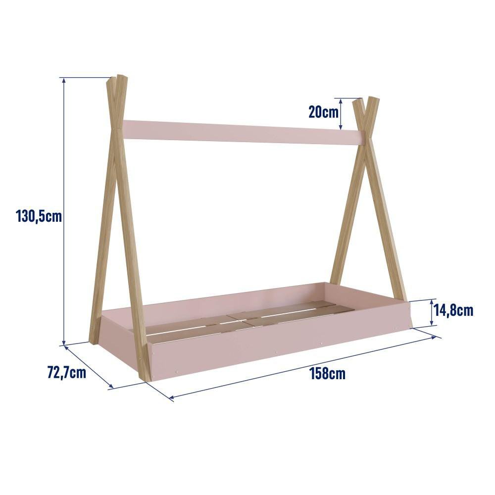 Cama Infantil Cabana Com Colchão MDF Marrom Madeira Rosa - 3