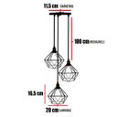 Ver imagem 2 de Lustre Pendente Aramado Triplo Diamante Preto Cabo Regulável Luminária Agp Ilumini Retro Diamante Lu