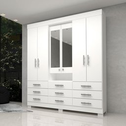 Guarda Roupa Casal com Espelho 9 Gavetas 6 Portas 100% MDF Débora Branco - 2