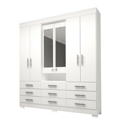 Guarda Roupa Casal com Espelho 9 Gavetas 6 Portas 100% MDF Débora Branco - 1