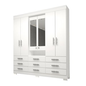 Guarda Roupa Casal com Espelho 9 Gavetas 6 Portas 100% MDF Débora Branco