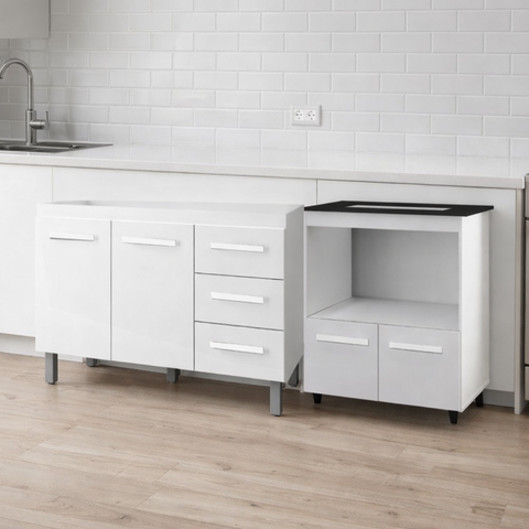 Balcão de Pia 120 cm Bianca  Com Balcão para Cooktop de 5 Bocas Elisa Armário para Cozinha - Moblis