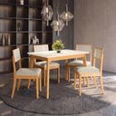 Ver imagem 1 de Conjunto Sala de Jantar Nara CSJ447CA 4 Lugares Tampo em Vidro Off White com Cadeiras Linho Areia