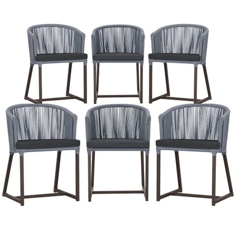 6 Cadeiras de Jantar Área Noronha em Alumínio com Pintura Marrom Corda Náutica E11 Trama Original