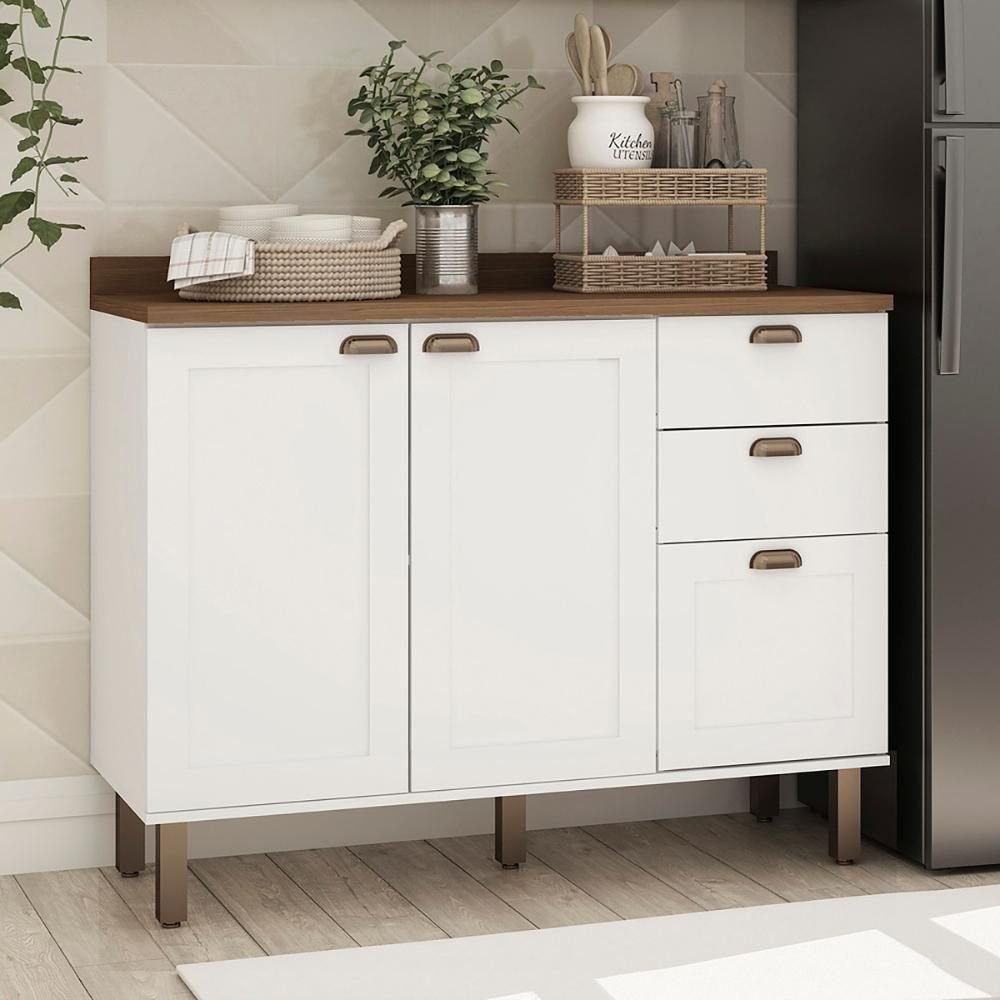 Balcão de Cozinha Genialflex Iluminata 120cm sem Tampo Bco | MadeiraMadeira