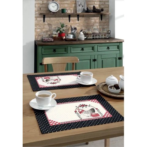 Enxovais Mesa Jogo Americano Kit Dohler -Genova Clean Estampado Galinhas