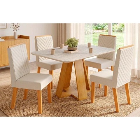 Mesa Sala Jantar Celeste + 4 Cadeiras Nara Cedro DJ Móveis