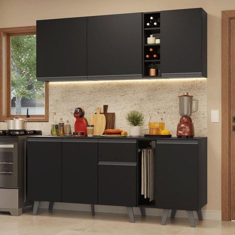 Armário de Cozinha Compacta 180 Cm Preto Nice Madesa 01 Preto