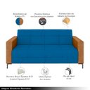 Ver imagem 3 de Sofá Living Decorativo Houston 2 Lugares 180cm Pés em Metal Veludo/ Pu Azul/ Caramelo G33 - Gran Bel